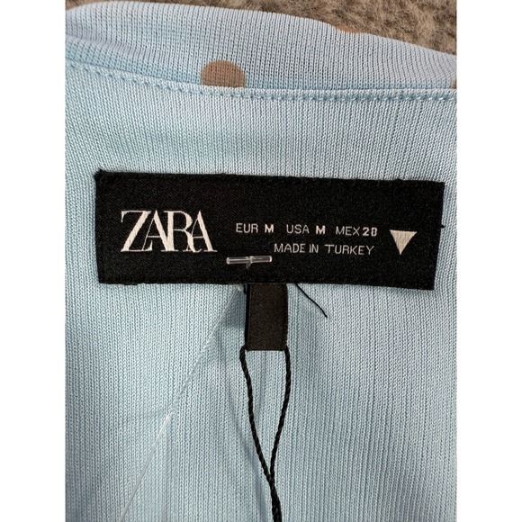 NWT Zara Light Blue Polka‎ Dot Sleeveless Ruched Bodycon Mini Dress size M Y2K - Picture 3 of 11